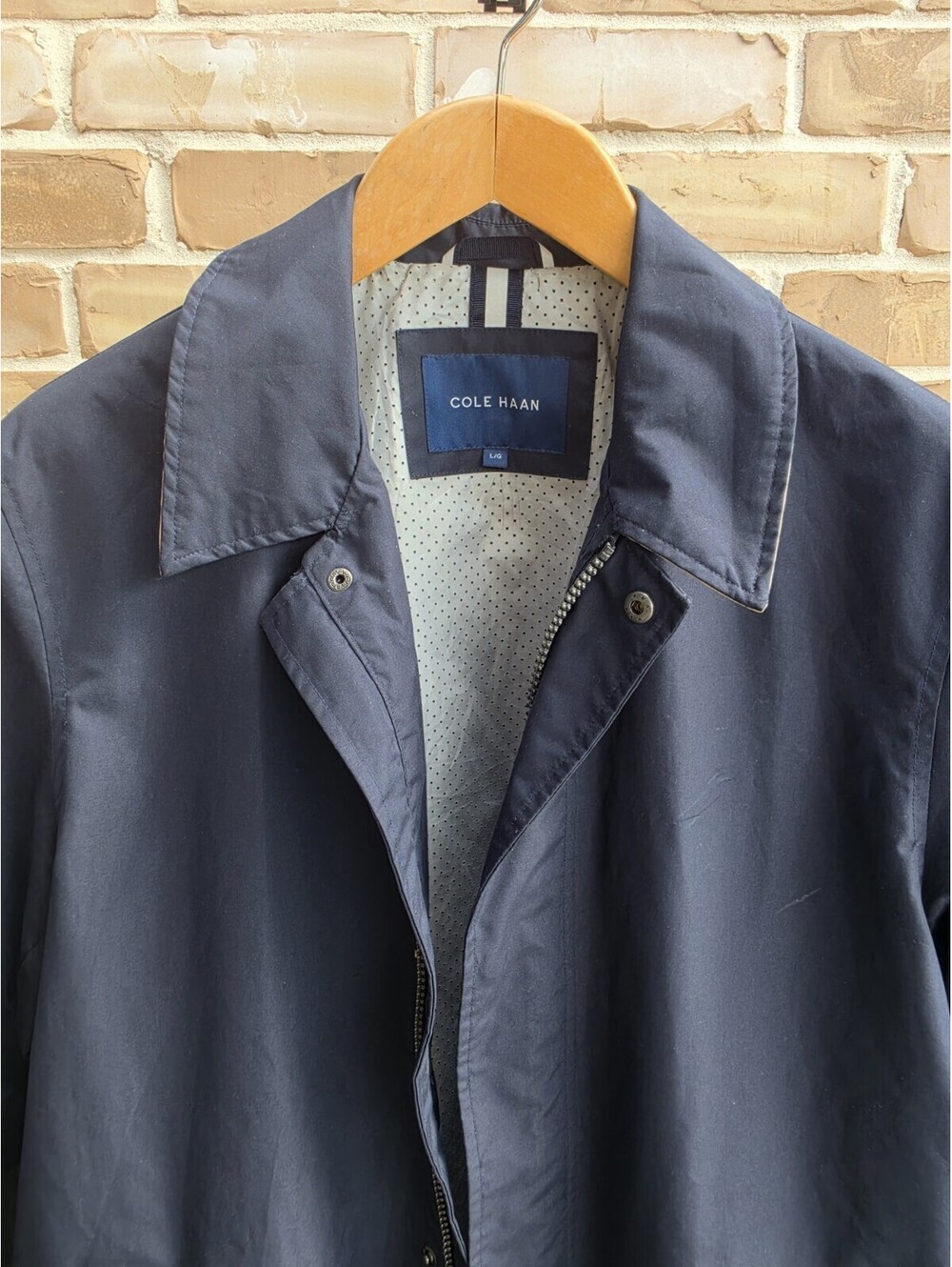 Cole Haan Men's Navy Blue Lightweight Rain Coat Jacket L Hidden Zip